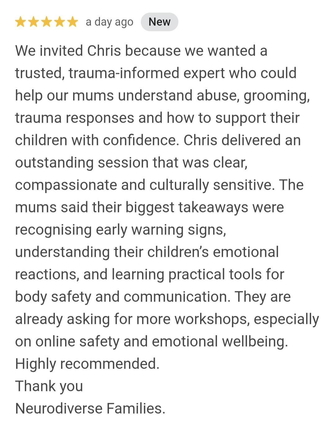 Feedback following a trauma-informed workshop